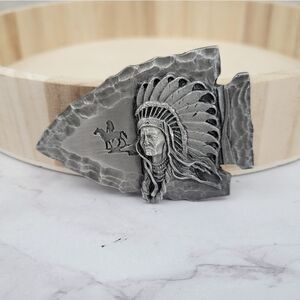 Siskiyou Buckle Co 80's Arrowhead Indian Chief Belt Buckle Silver Toned